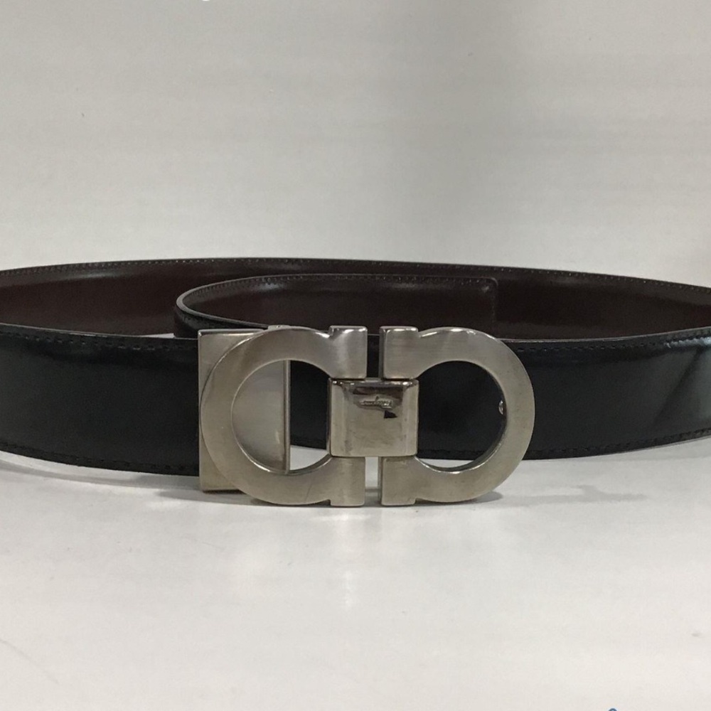 Men’s Salvatore Ferragamo Belt Black Leather With Silver 39”